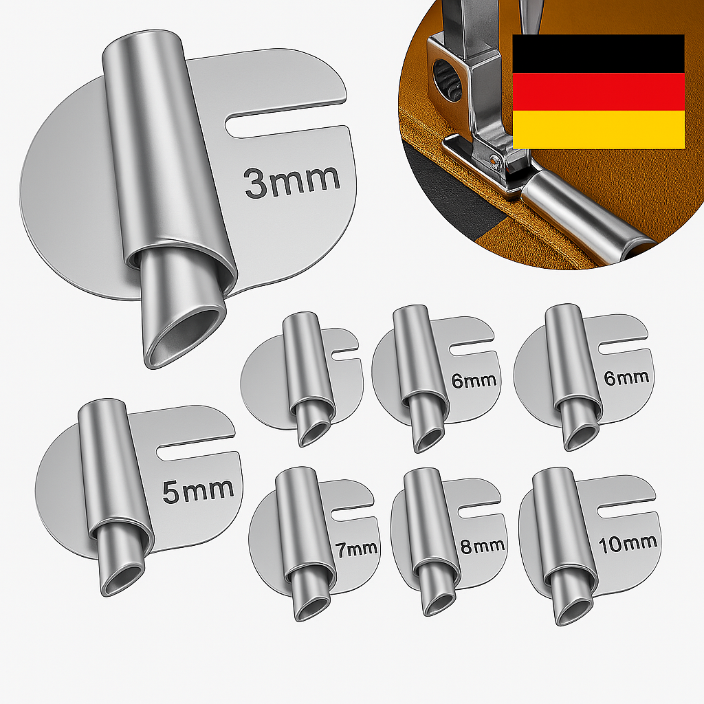 Die Lösung für perfekte und professionelle Säume – Set mit 8 Rollsaum-Nähfüßen